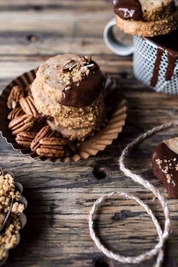 Slice N Bake Vanilla Brown Butter Pecan Cookies…Dipped in Chocolate | halfbakedharvest.com @hbharvest