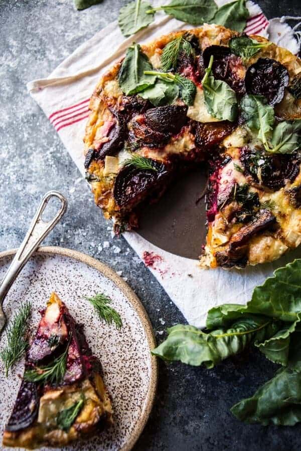 Roasted Beet, Baby Kale and Brie Quiche | halfbakedharvest.com @hbharvest