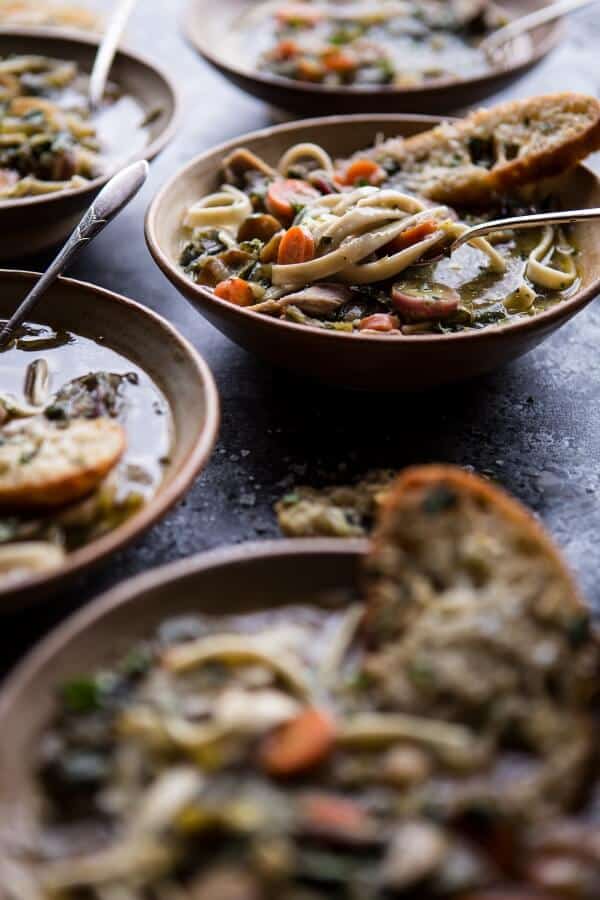 Winter Vegetable Chicken Noodle Soup with Asiago Crostini | halfbakedharvest.com @hbharvest