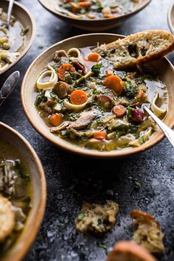 Winter Vegetable Chicken Noodle Soup with Asiago Crostini | halfbakedharvest.com @hbharvest