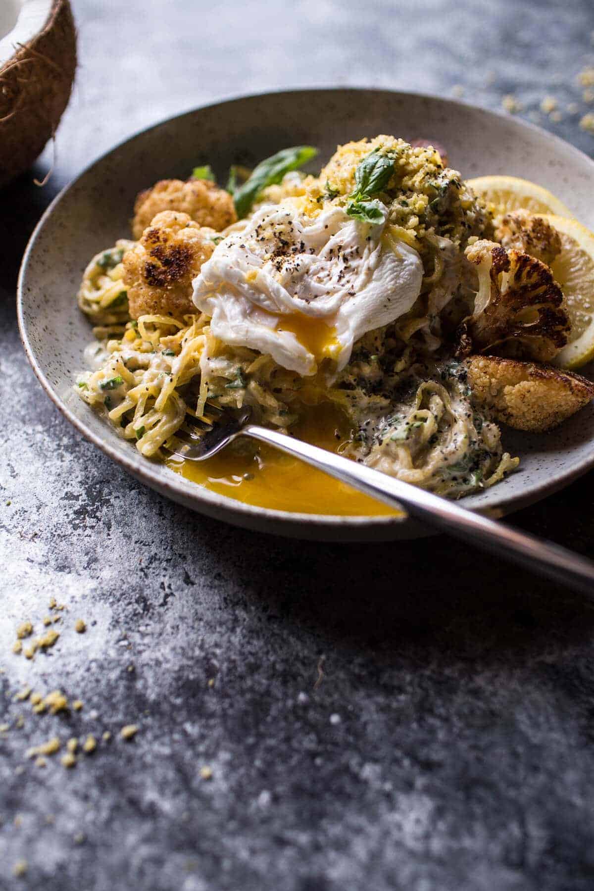 Creamy Coconut Cashew Spaghetti Squash "Alfredo" with Roasted Cauliflower | halfbakedharvest.com @hbharvest