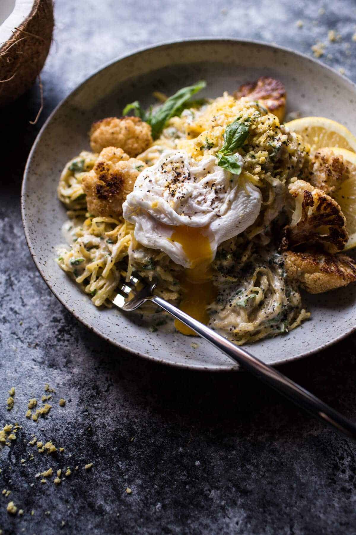 Creamy Coconut Cashew Spaghetti Squash "Alfredo" with Roasted Cauliflower | halfbakedharvest.com @hbharvest