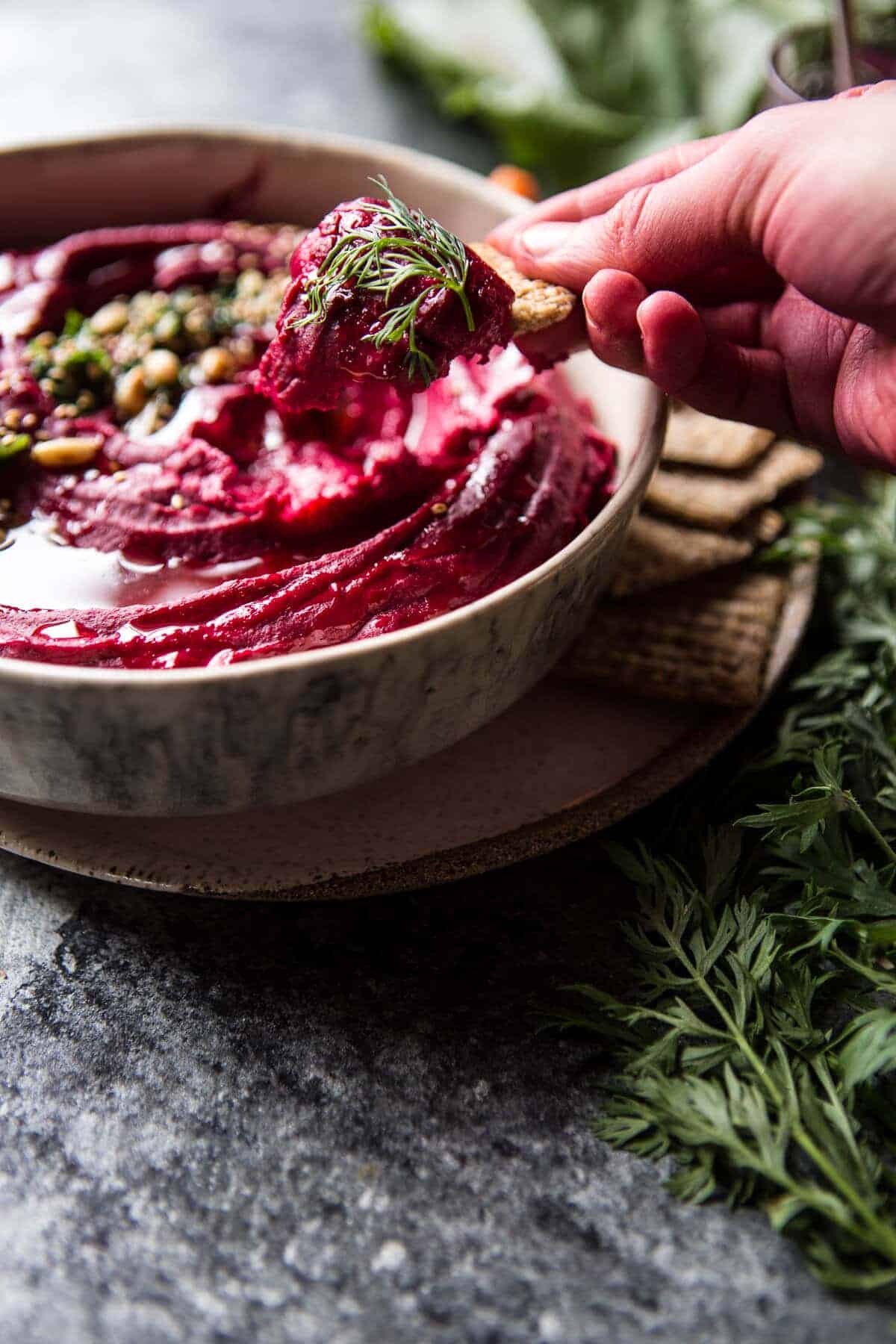 Roasted Beet Hummus (VIDEO) | halfbakedharvest.com @hbharvest
