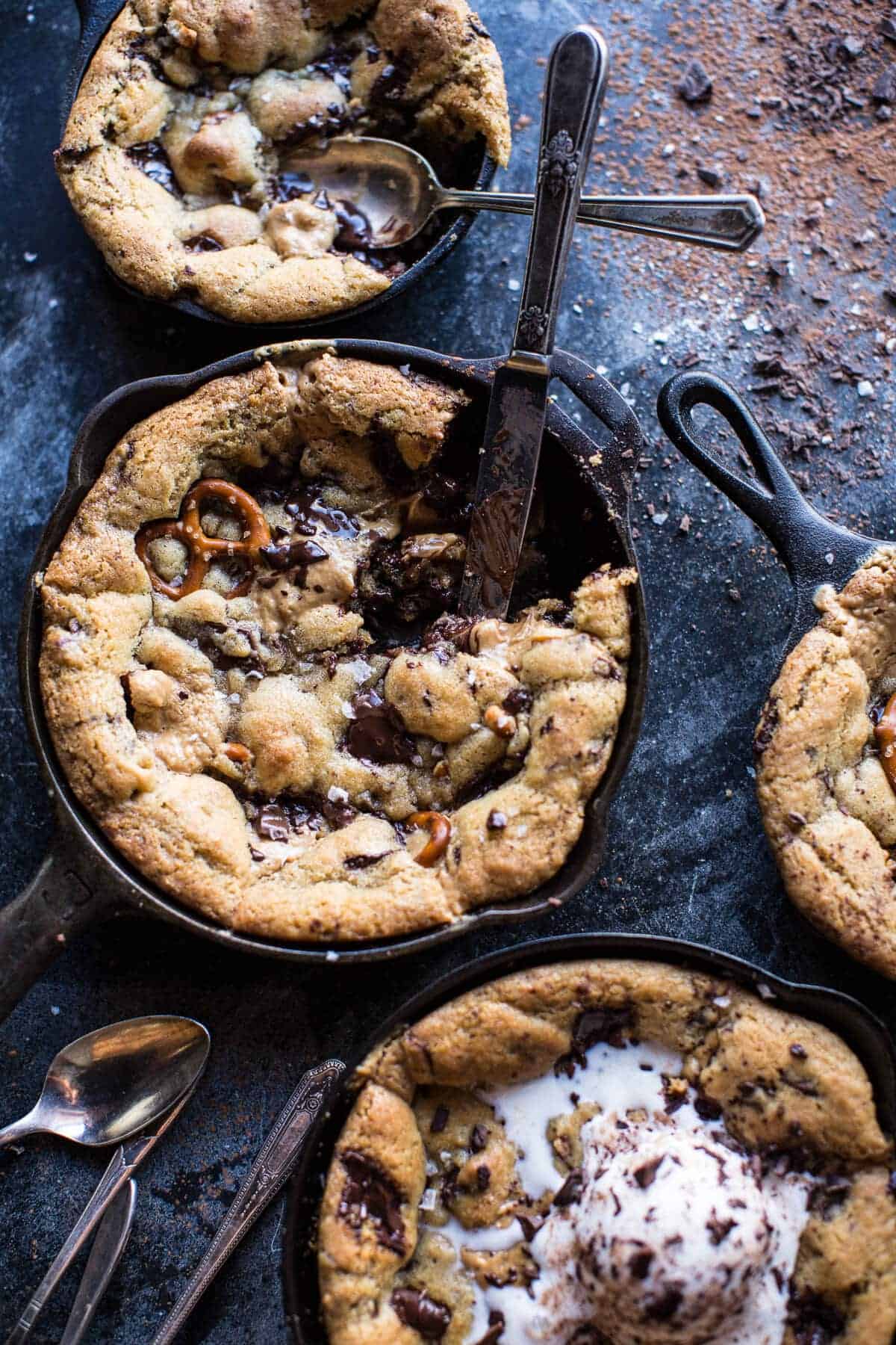 Secret Ingredient Peanut Butter Stuffed Chocolate Chip Skillet Cookie | halfbakedharvest.com @hbharvest