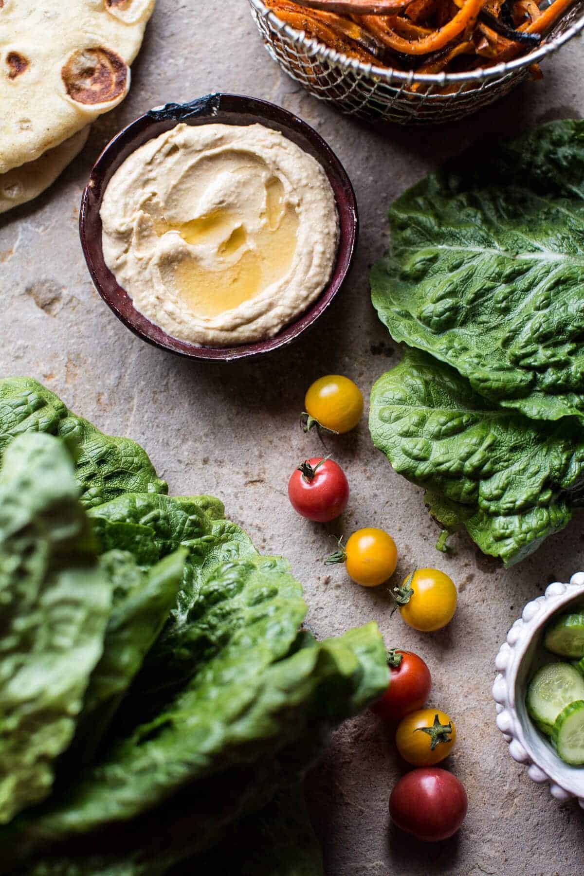 Chicken Shawarma Naan Salad with Sweet Potato Fries | halfbakedharvest.com @hbharvest