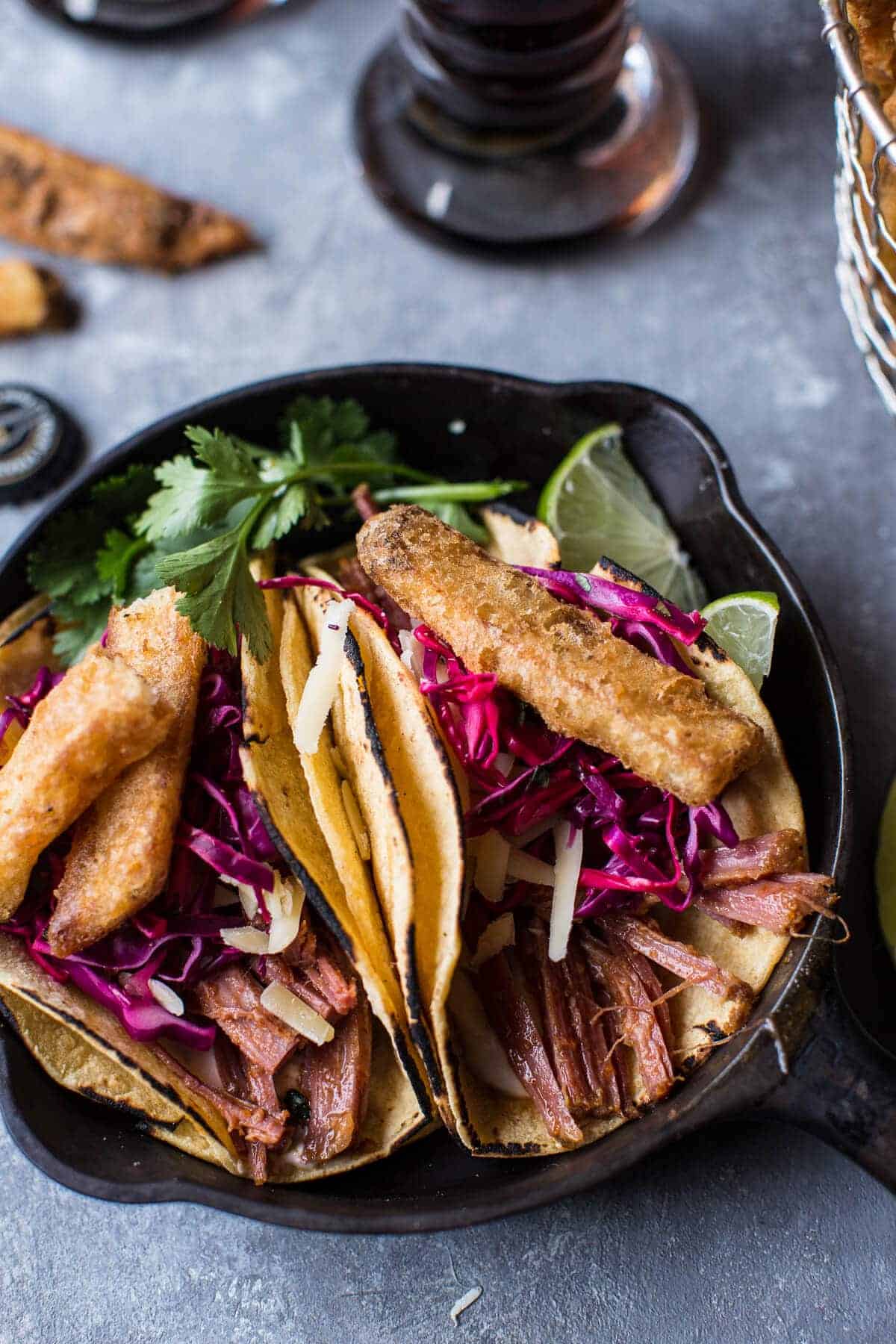 Corned Beef Tacos with Beer Battered Fries | halfbakedharvest.com @hbharvest