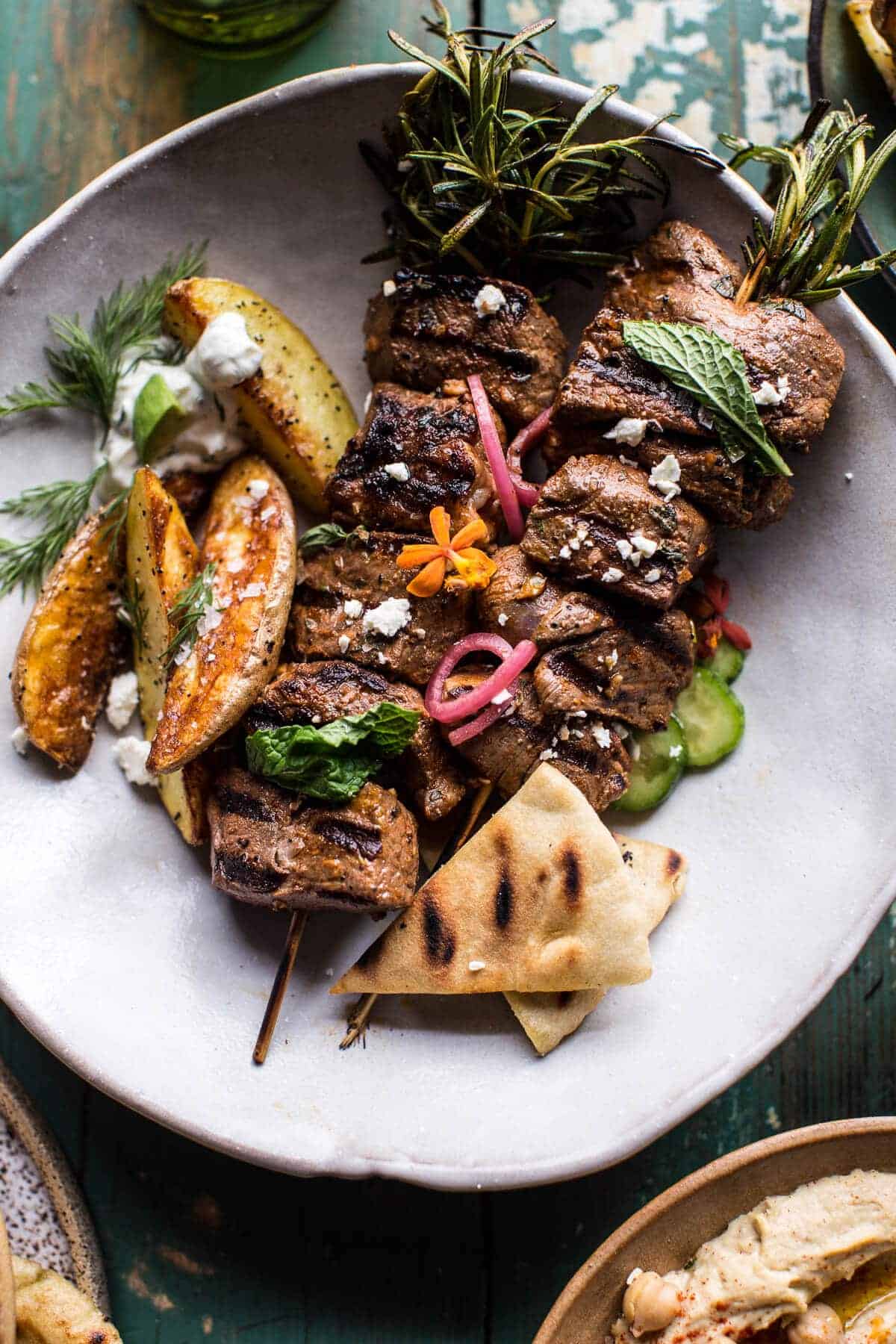 Greek Lamb Souvlaki Plates with Avocado Tzatziki | halfbakedharvest.com @hbharvest