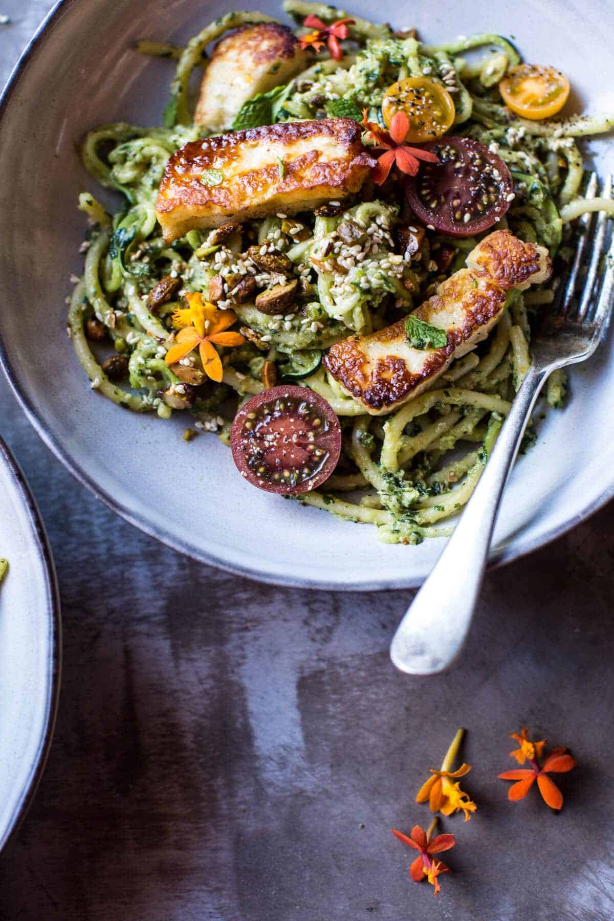  Green Goddess Zucchini Pasta with Fried Halloumi | halfbakedharvest.com @hbharvest