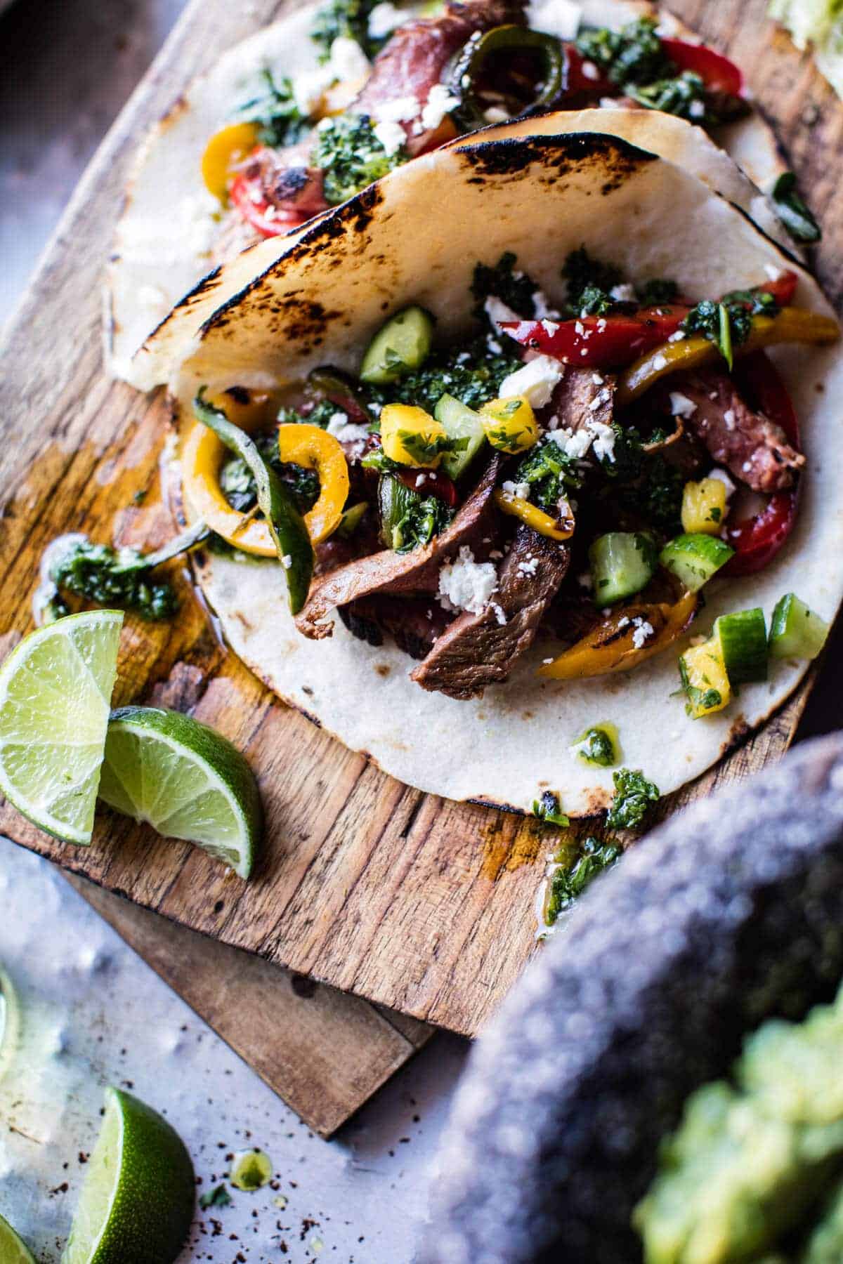 Steak Fajitas with Chimichurri and Cucumber Salsa | halfbakedharvest.com @hbharvest