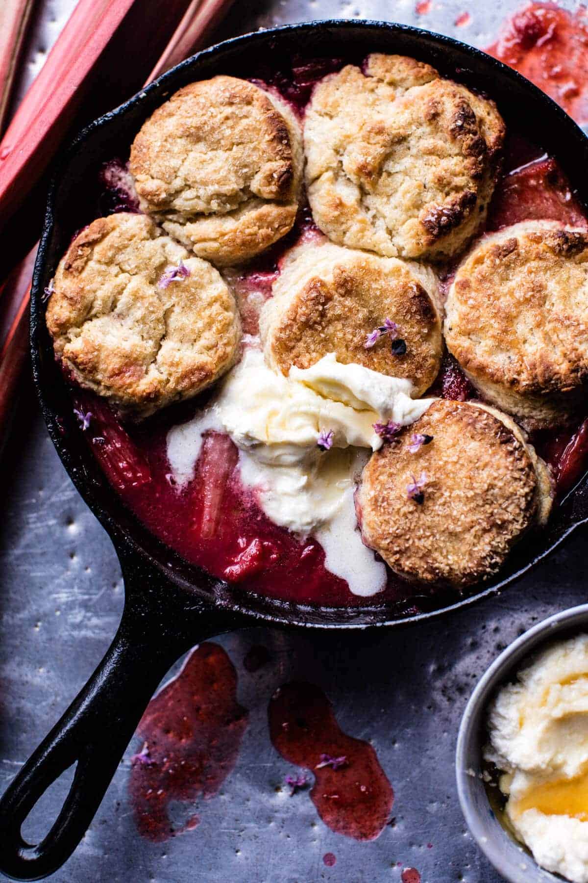 Strawberry Rhubarb Cobbler with Honey Butter Biscuits | halfbakedharvest.com @hbharvest