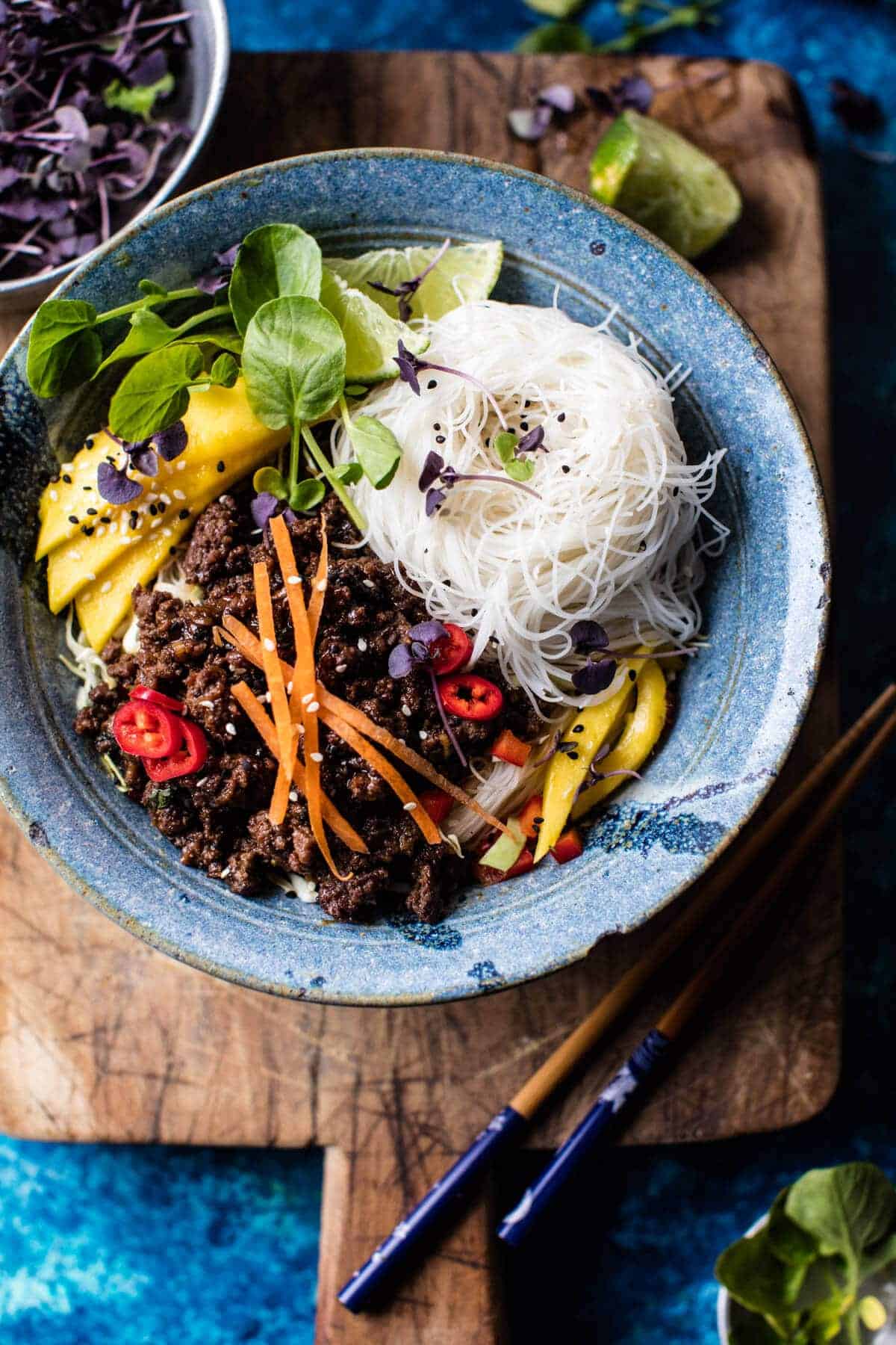 30 Minute Asian Basil Beef and Mango Noodle Salad | halfbakedharvest.com @hbharvest