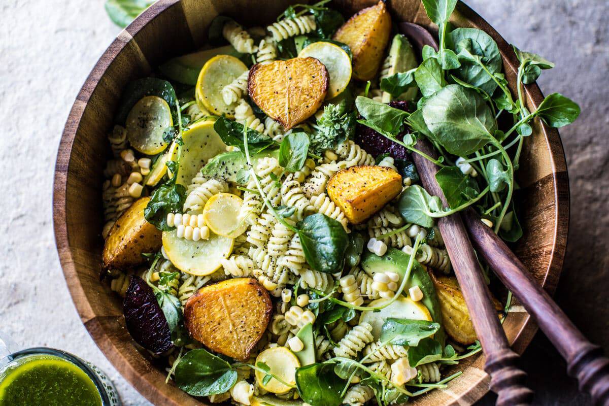 Basil Goat Cheese Pasta Salad | halfbakedharvest.com @hbharvest