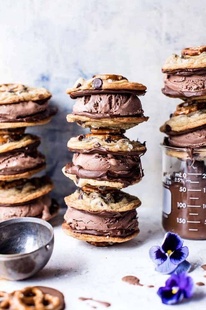 Salted Pretzel Nutella Cookie Ice Cream Sandwiches | halfbakedharvest.com @hbharvest