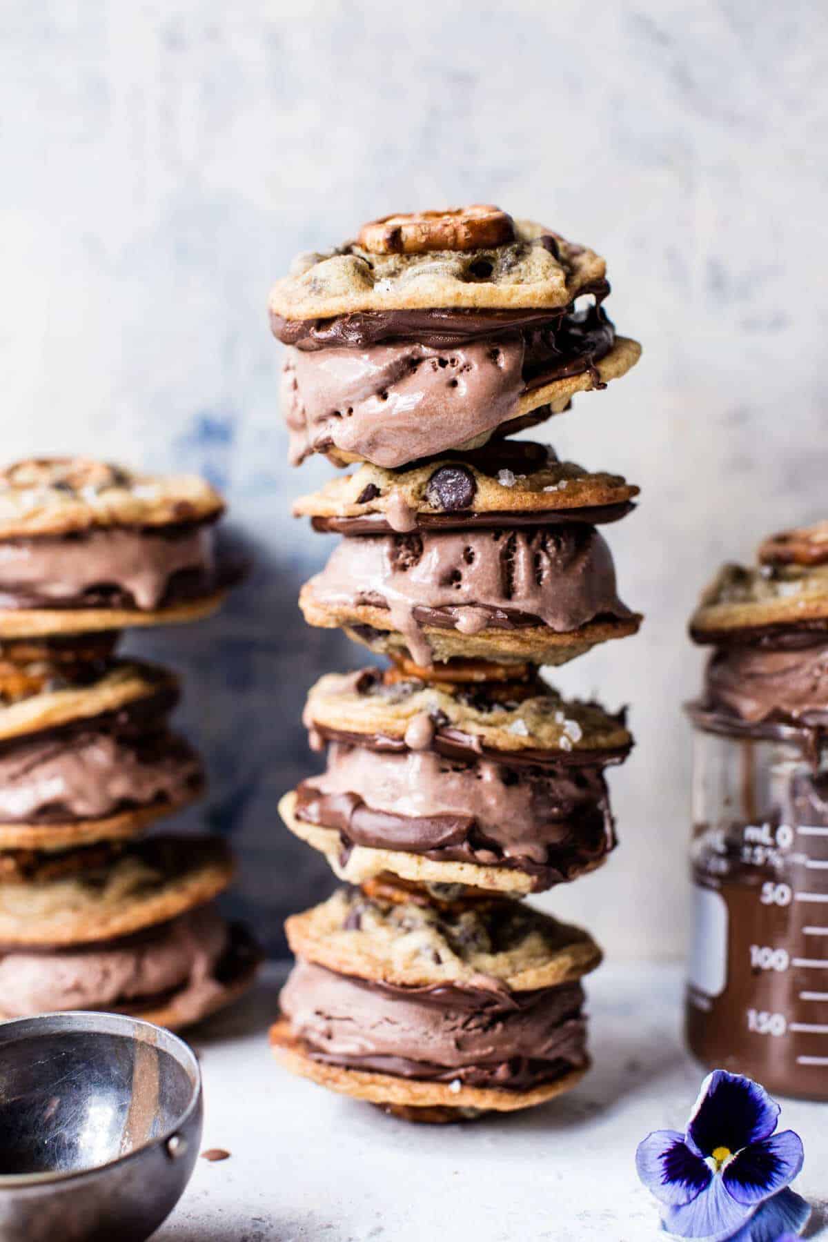 Salted Pretzel Nutella Cookie Ice Cream Sandwiches | halfbakedharvest.com @hbharvest