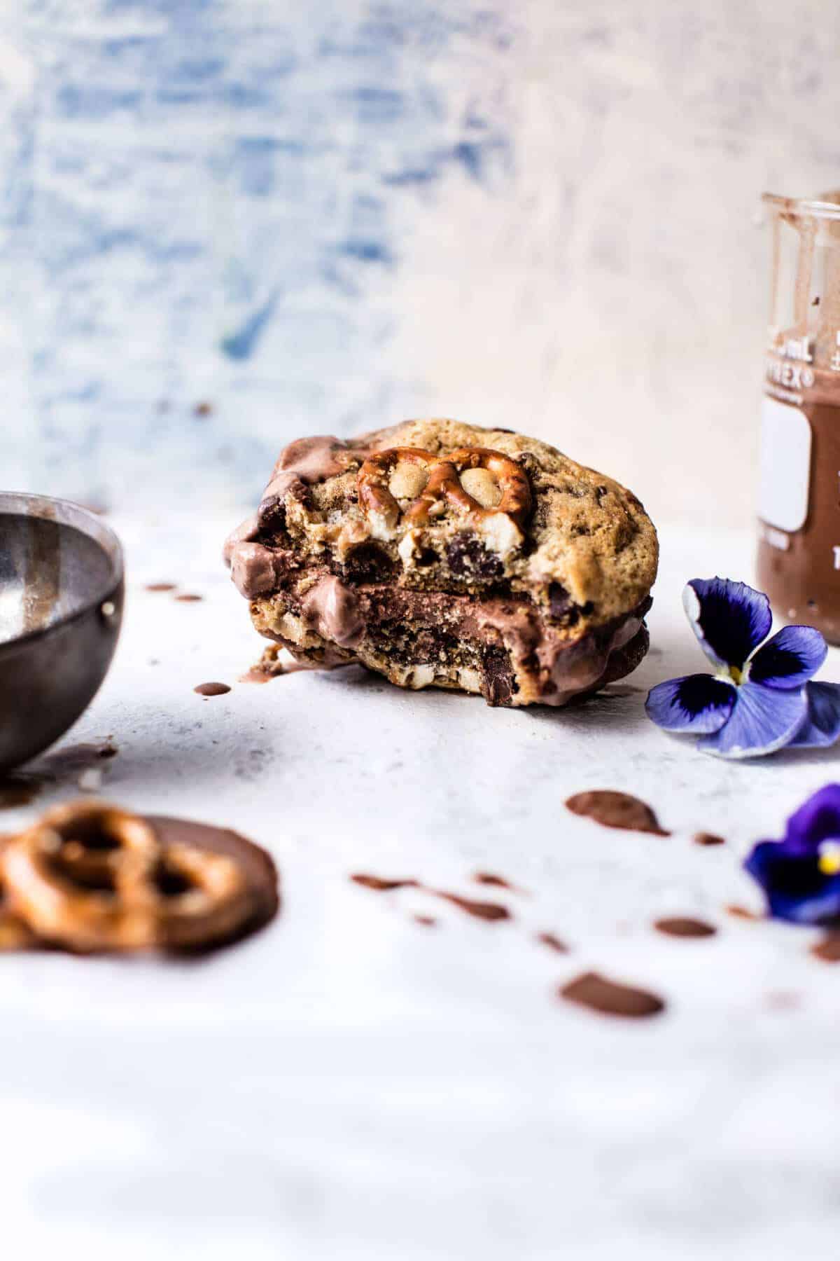 Salted Pretzel Nutella Cookie Ice Cream Sandwiches | halfbakedharvest.com @hbharvest