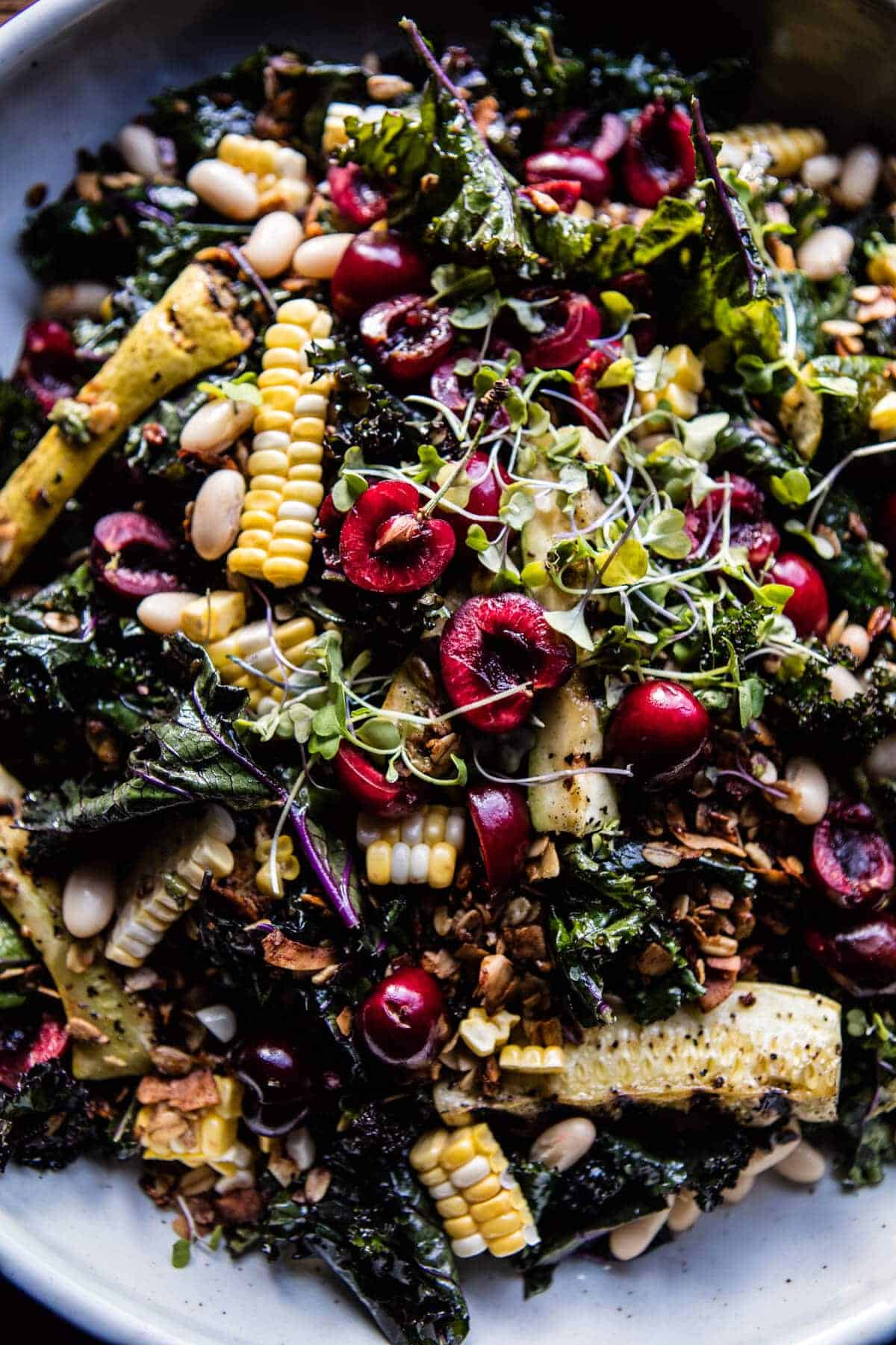 Sunflower Seed, Kale and Cherry Salad with Savory Granola | halfbakedharvest.com @hbharvest