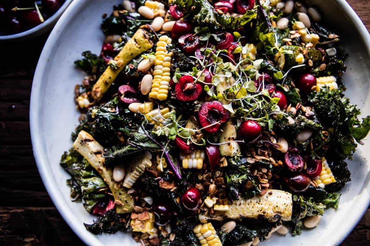 Sunflower Seed, Kale and Cherry Salad with Savory Granola | halfbakedharvest.com @hbharvest