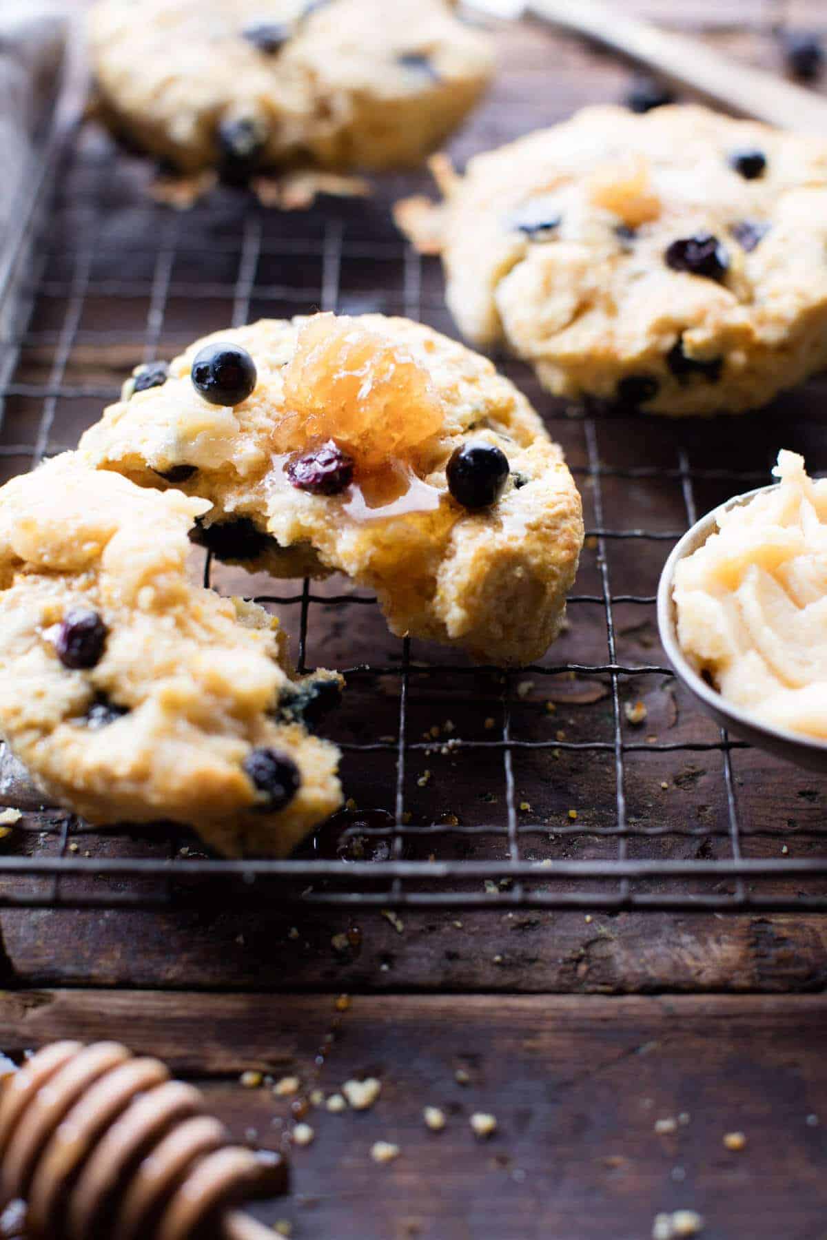 Blueberry Brie Cornbread Biscuits with Honey Butter | @hbharvest