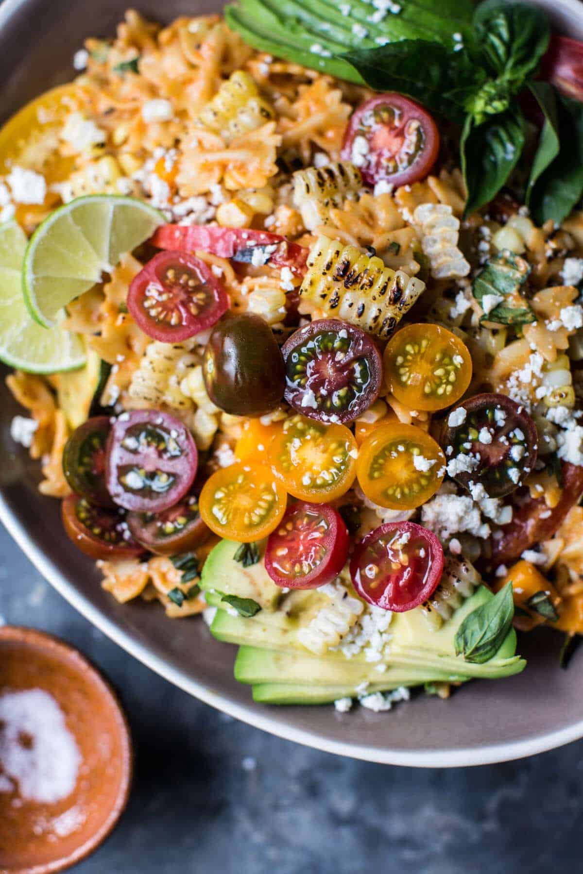 Charred Corn and Zucchini Enchilada Pasta Salad | halfbakedharvest.com @hbharvest