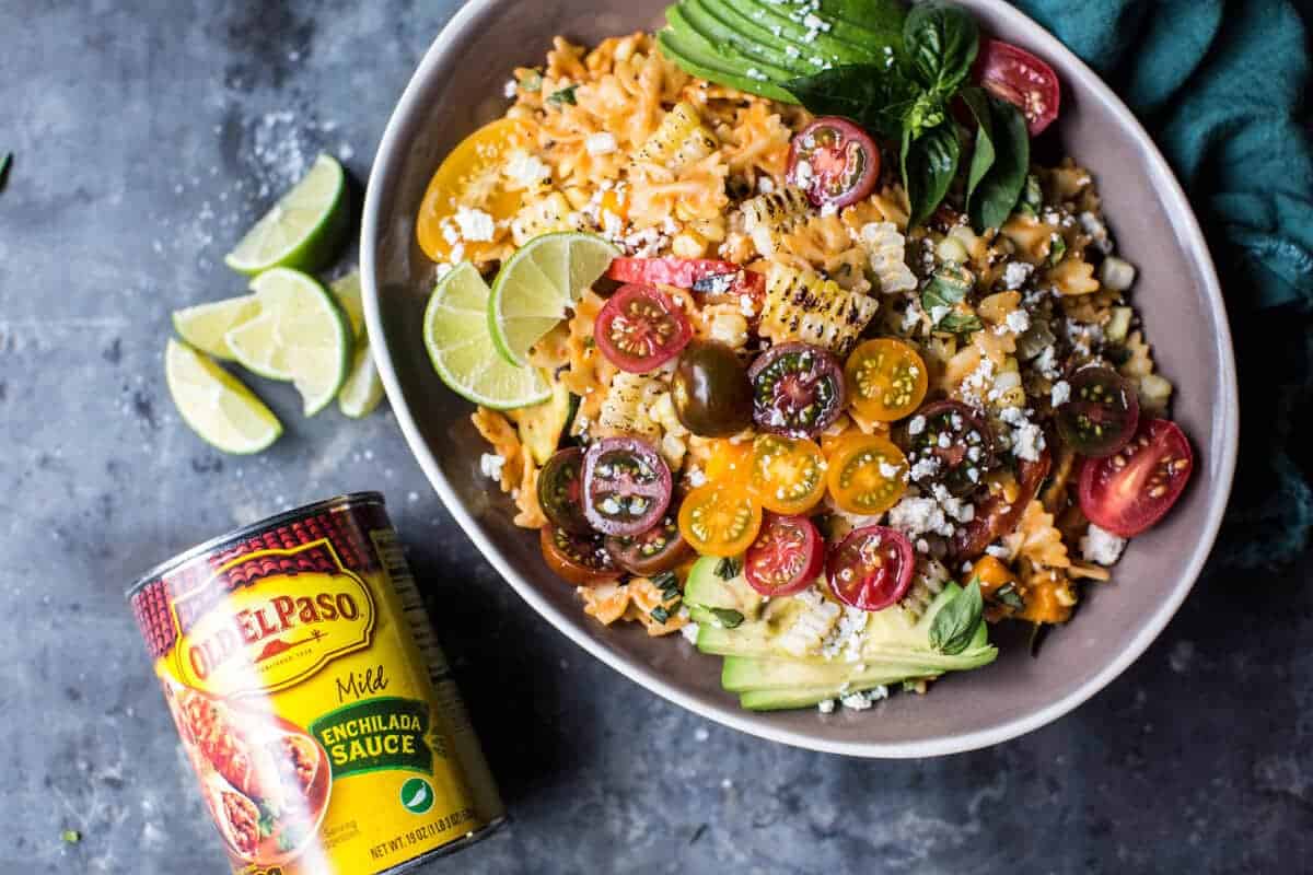 Charred Corn and Zucchini Enchilada Pasta Salad | halfbakedharvest.com @hbharvest