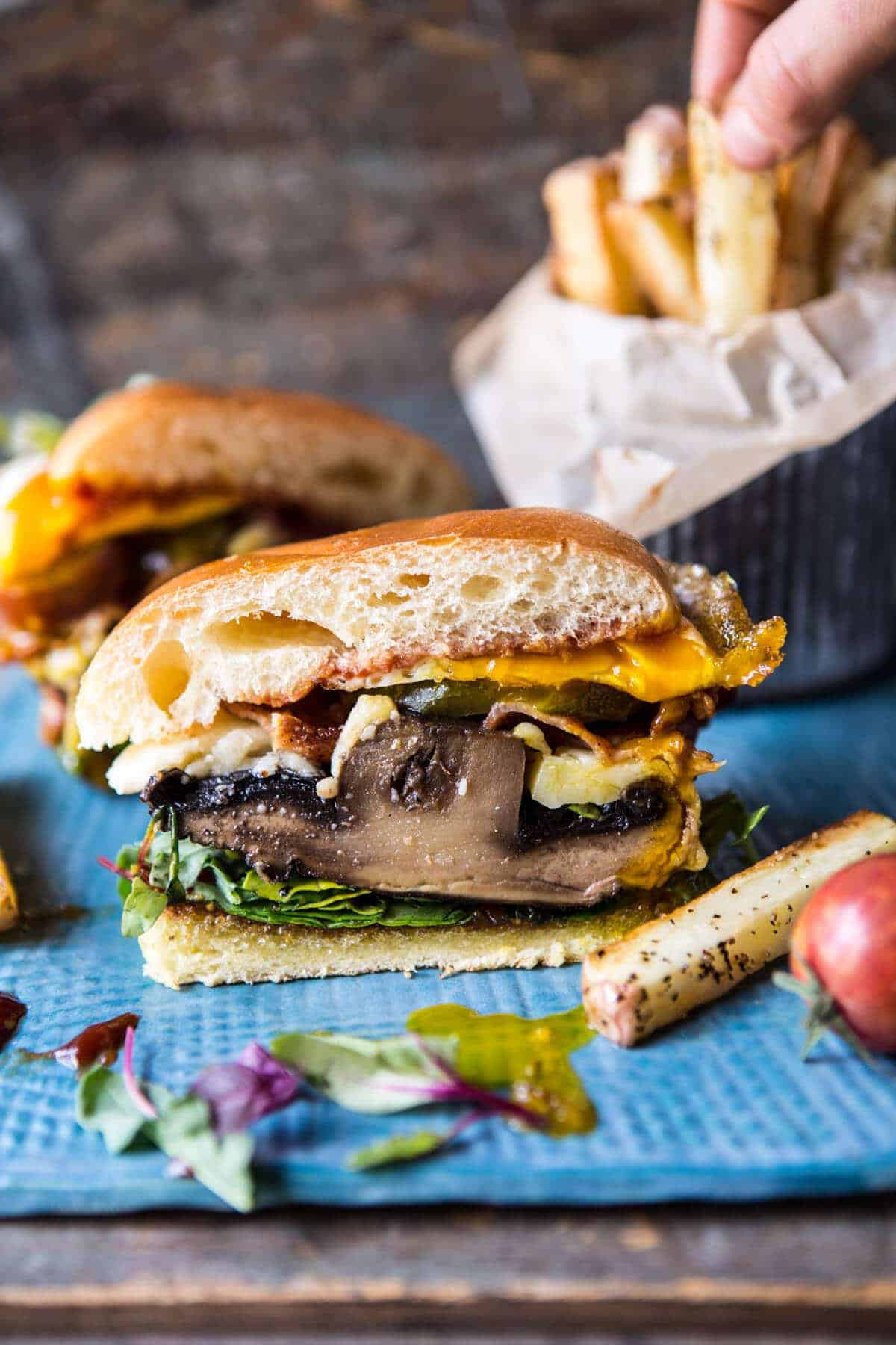 Cheddar Bacon Portobello Mushroom Burger | halfbakedharvest.com @hbharvest
