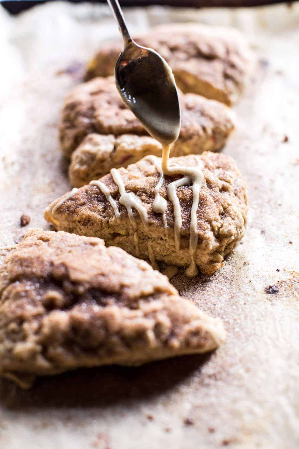 Brown Butter Maple Glazed Cinnamon Apple Scones | halfbakedharvest.com @hbharvest