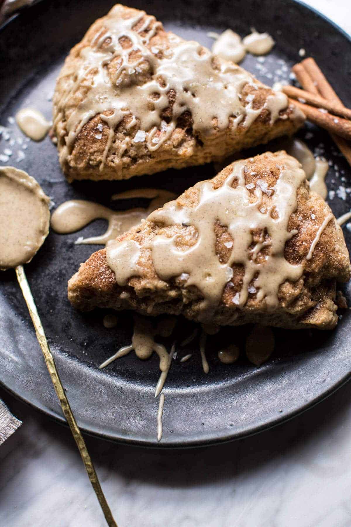 Brown Butter Maple Glazed Cinnamon Apple Scones | halfbakedharvest.com @hbharvest