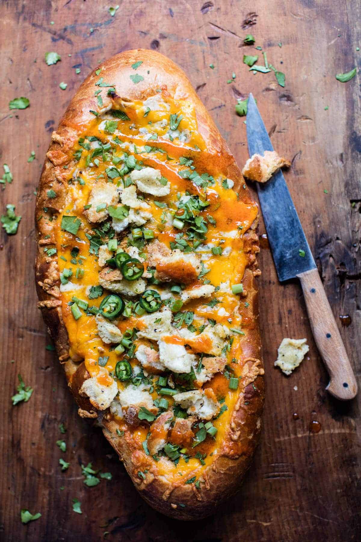 Cheesy Buffalo Chicken French Bread | halfbakedharvest.com @hbharvest