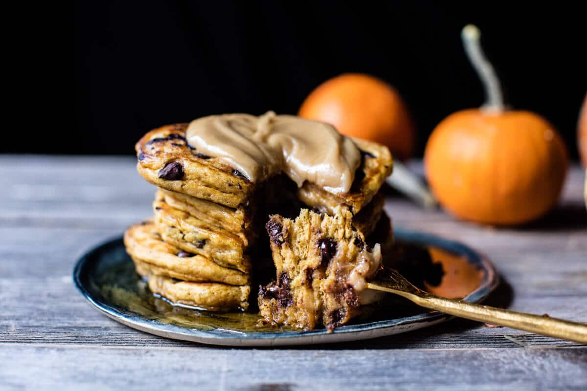 Chocolate Chip Pumpkin Pancakes with Whipped Maple Butter | halfbakedharvest.com @hbharvest