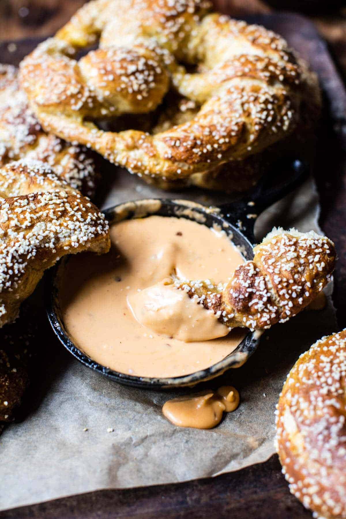 Pumpkin Beer Pretzels with Chipotle Queso | halfbakedharvest.com @hbharvest