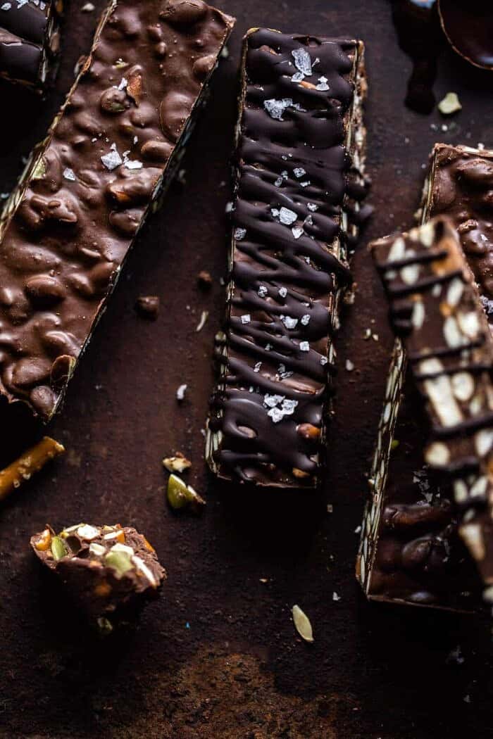 Addicting 5 Ingredient Crockpot Chocolate Bars | halfbakedharvest.com #dessert #halloween #chocolate #candybar