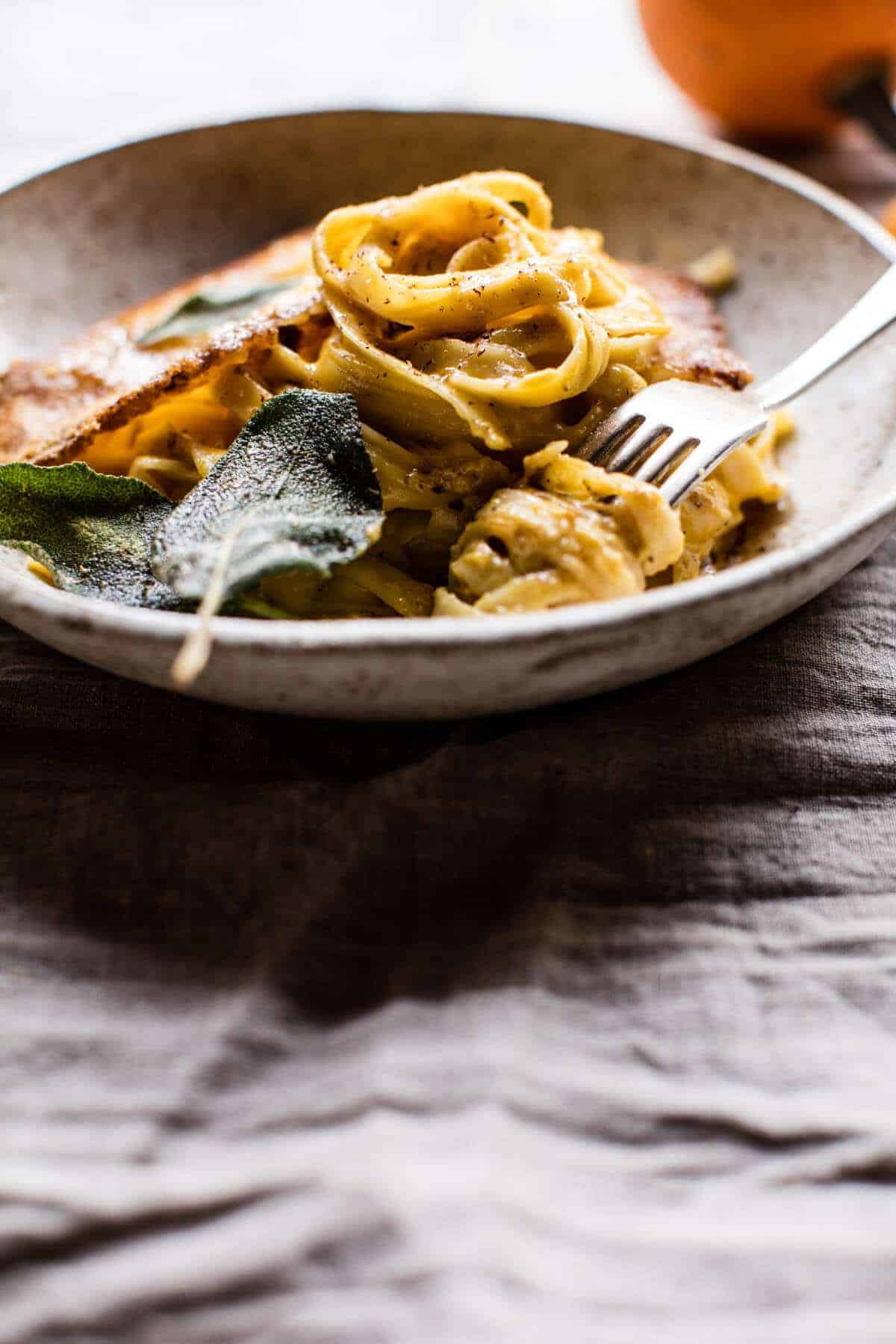 Brown Butter Pumpkin Fettuccine Alfredo with Fried Cheese | halfbakedharvest.com @hbharvest