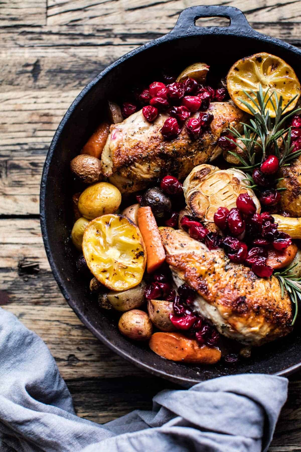 Skillet Cranberry Roasted Chicken and Potatoes | halfbakedharvest.com @hbharvest
