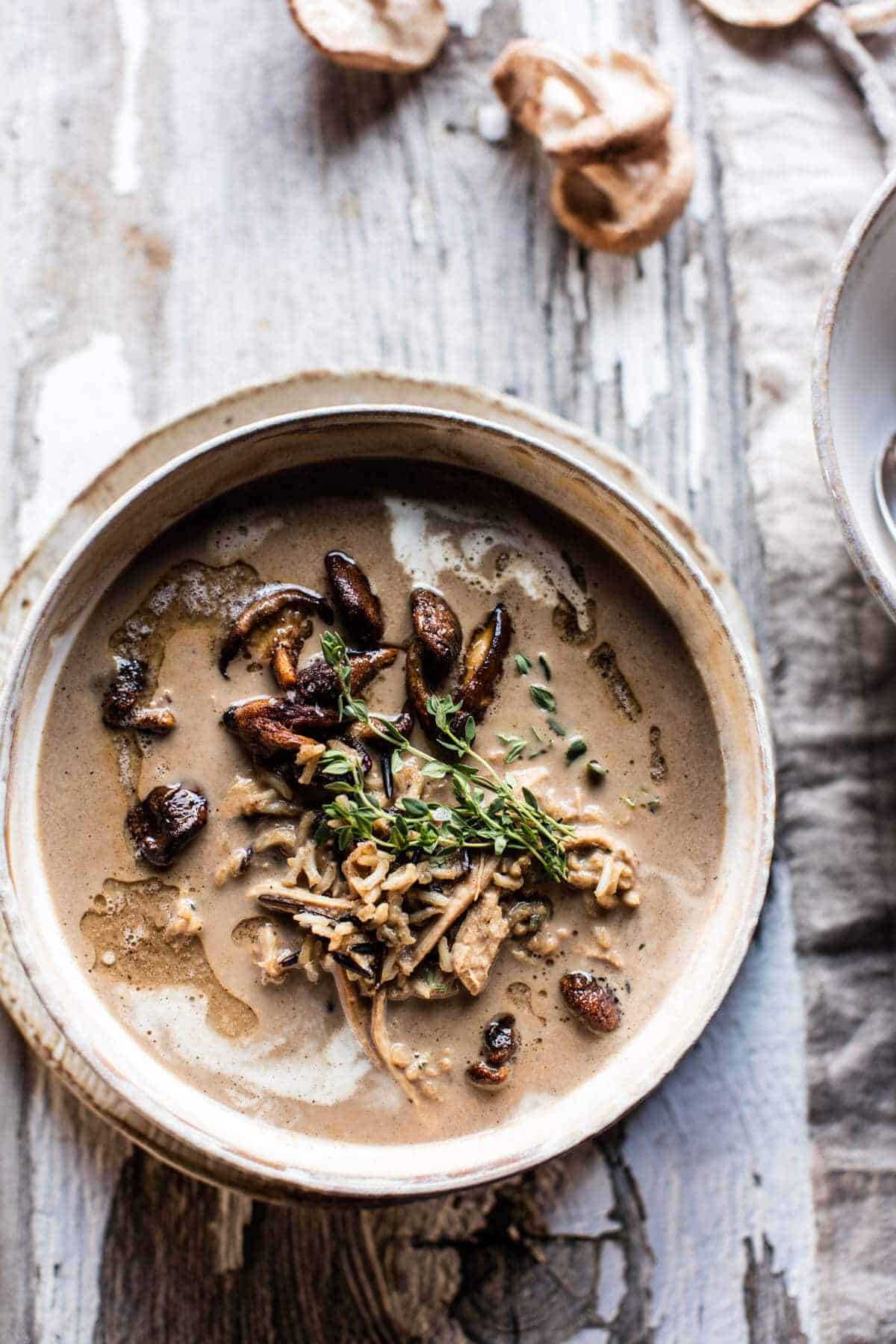 Cream of Mushroom Chicken Wild Rice Soup | halfbakedharvest.com @hbharvest