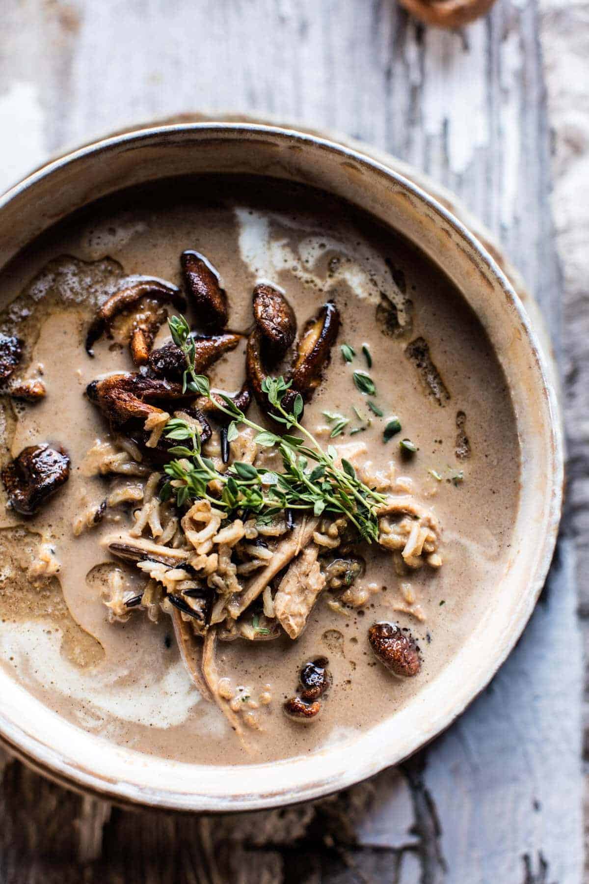 Cream of Mushroom Chicken Wild Rice Soup | halfbakedharvest.com @hbharvest