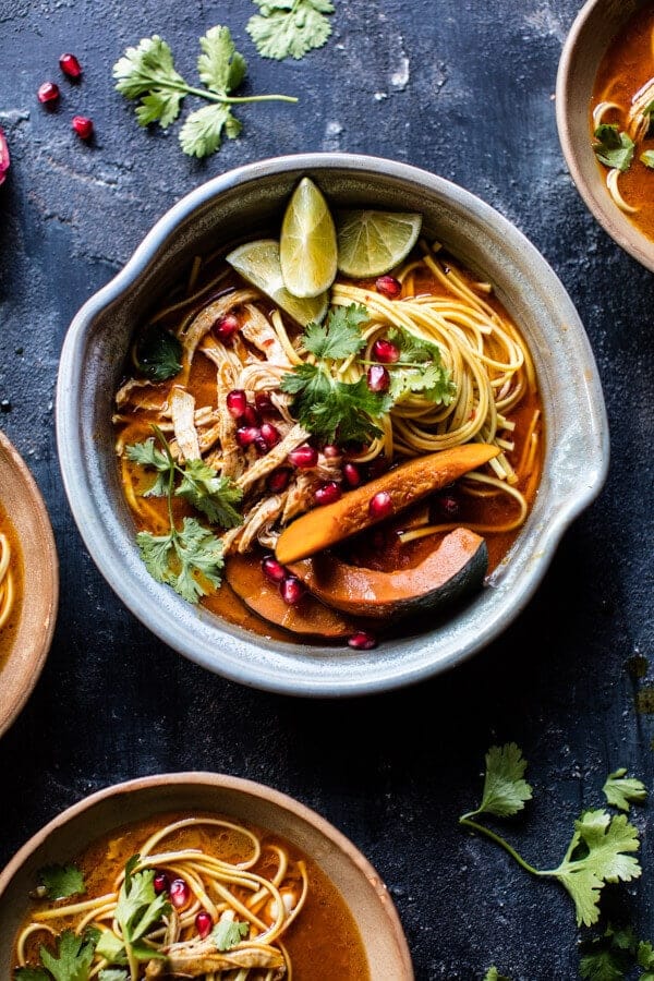 Thai Pomegranate Chicken Khao Soi Noodle Soup | halfbakedharvest.com @hbharvest