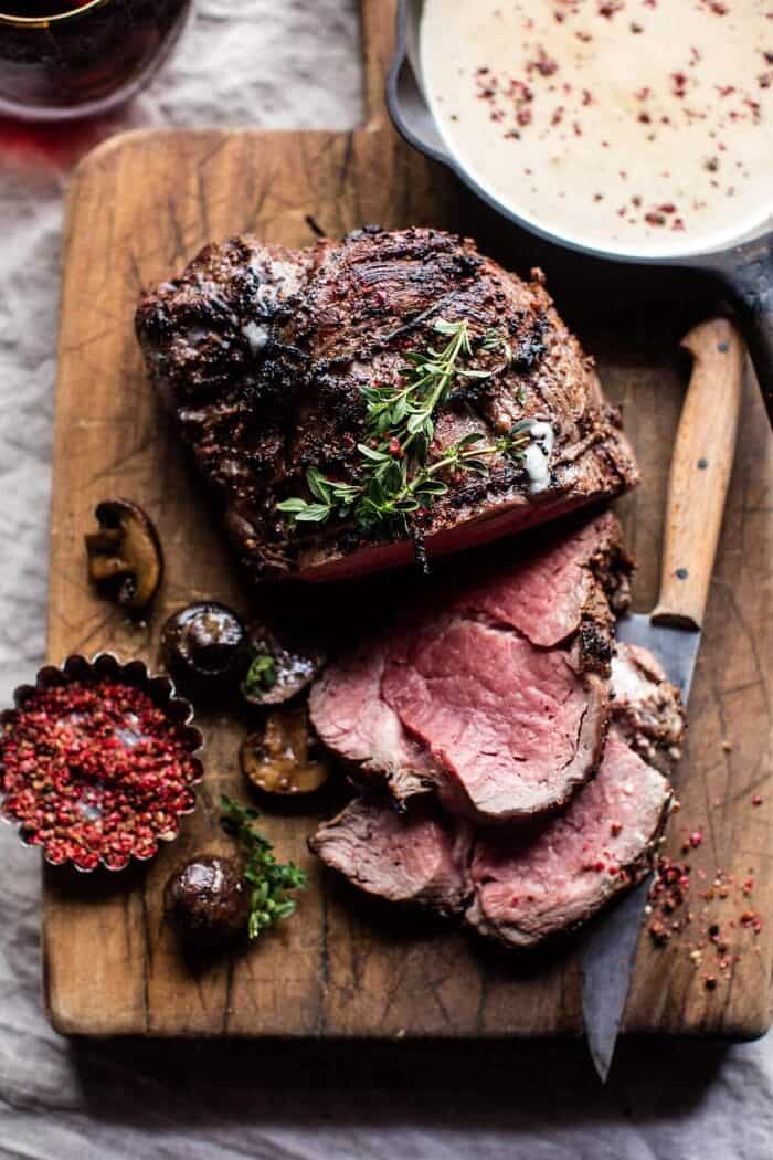 Roasted Beef Tenderloin with Mushrooms and White Wine Cream Sauce | halfbakedharvest.com @hbharvest