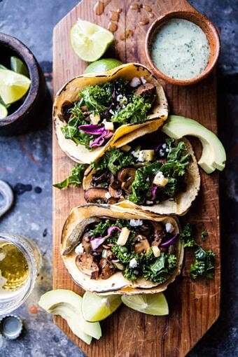 Poblano Mushroom Tacos with Cilantro Yogurt Sauce | halfbakedharvest.com @hbharvest