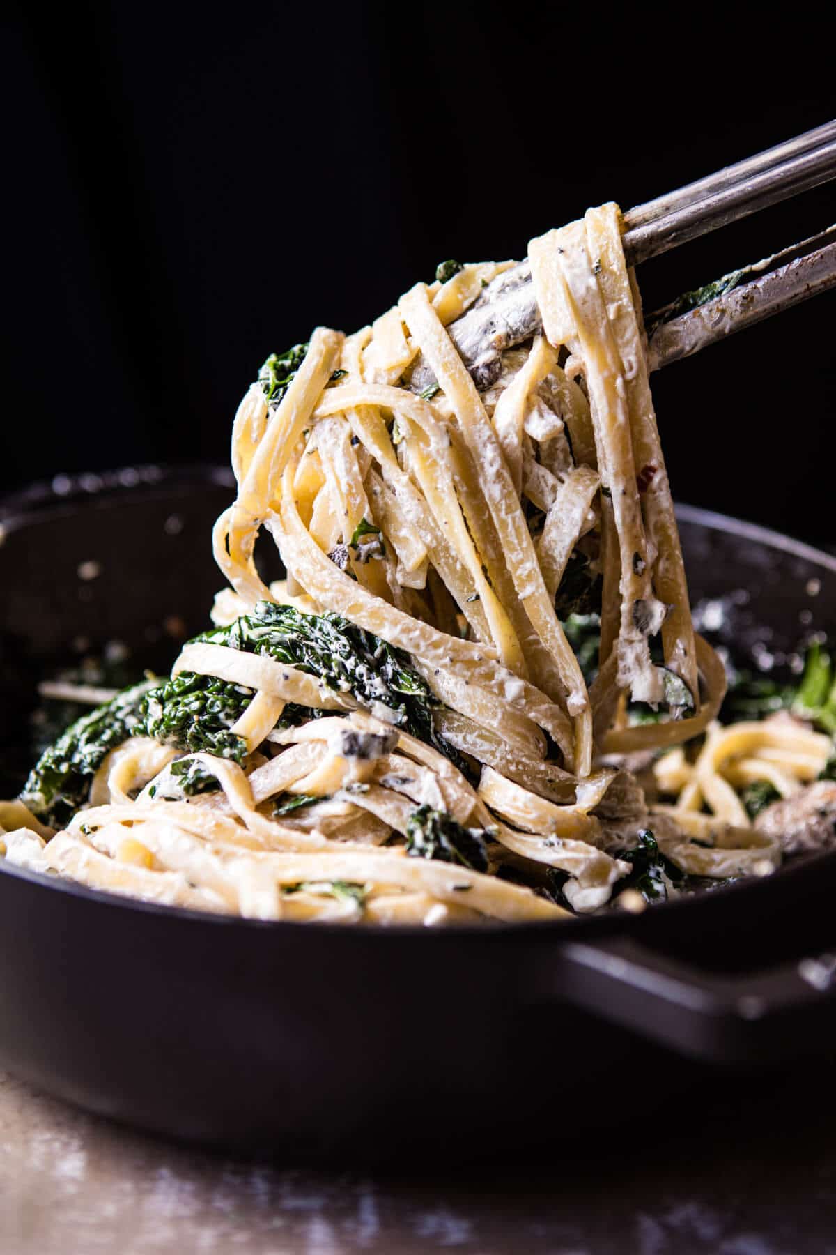 8 Ingredient Garlic Butter Mushroom and Goat Cheese Fettuccine | halfbakedharvest.com @hbharvest