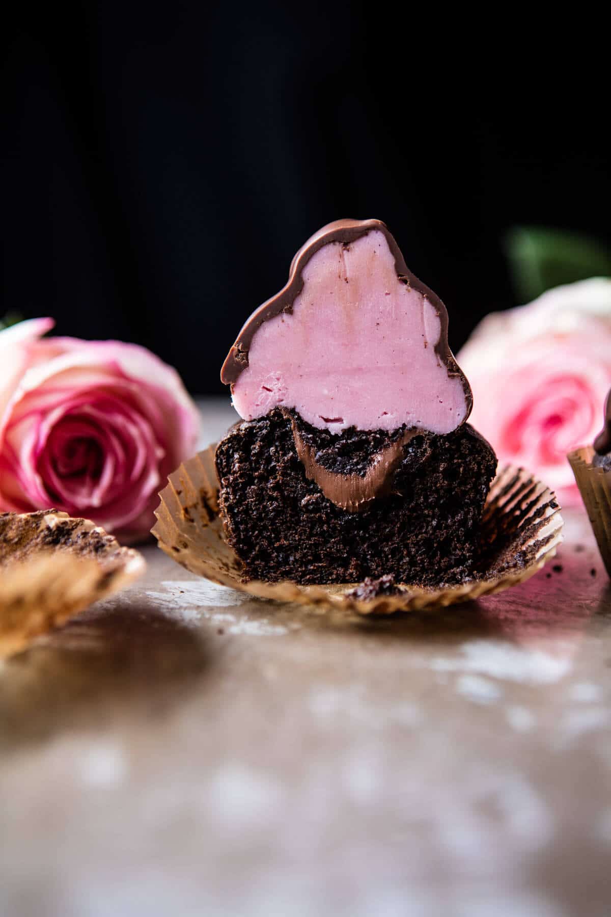 Valentine's Surprise Chocolate High Hat Cupcakes | halfbakedharvest.com @hbharvest