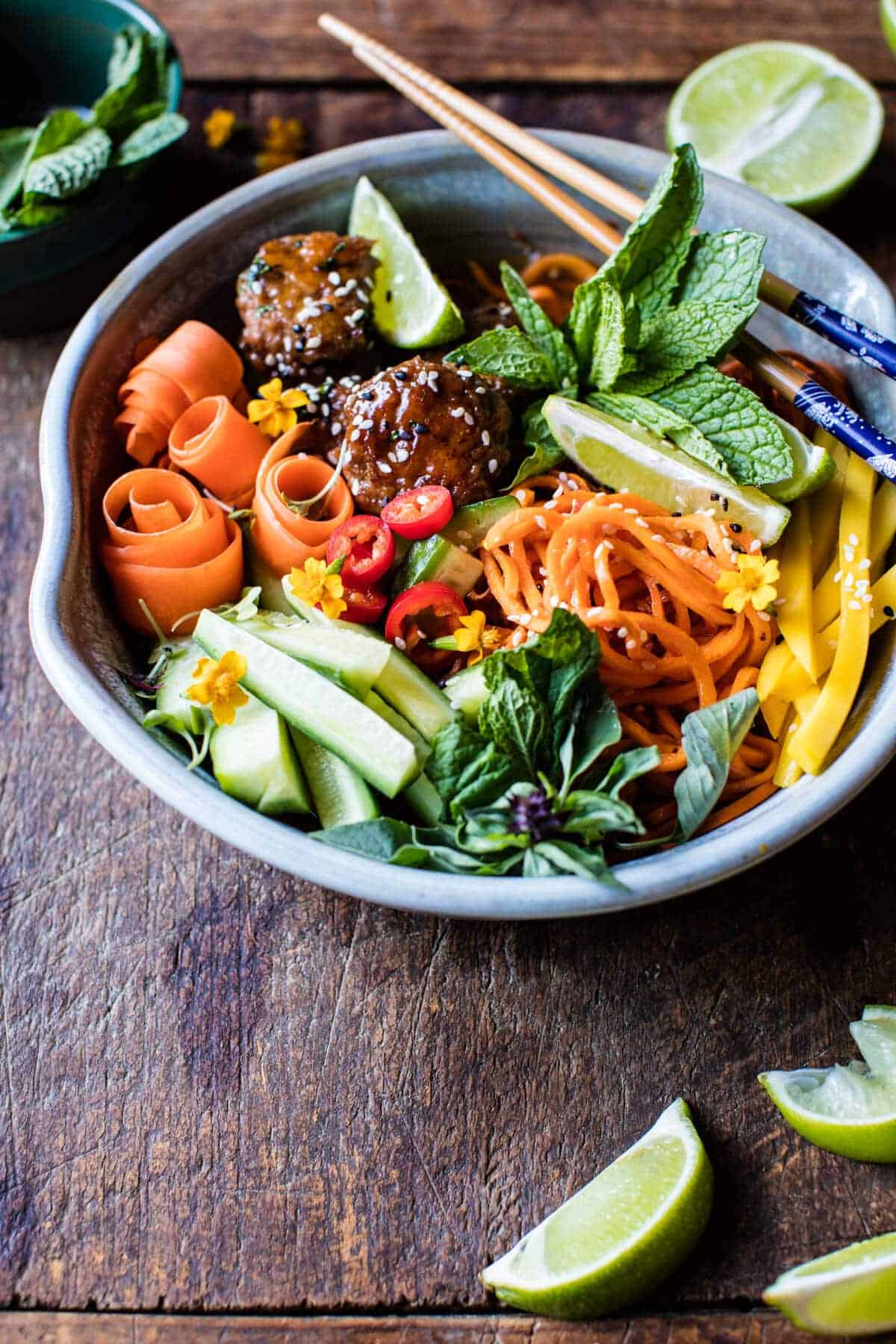 Vietnamese Meatball and Sweet Potato Noodle Bowl | halfbakedharvest.com @hbharvest