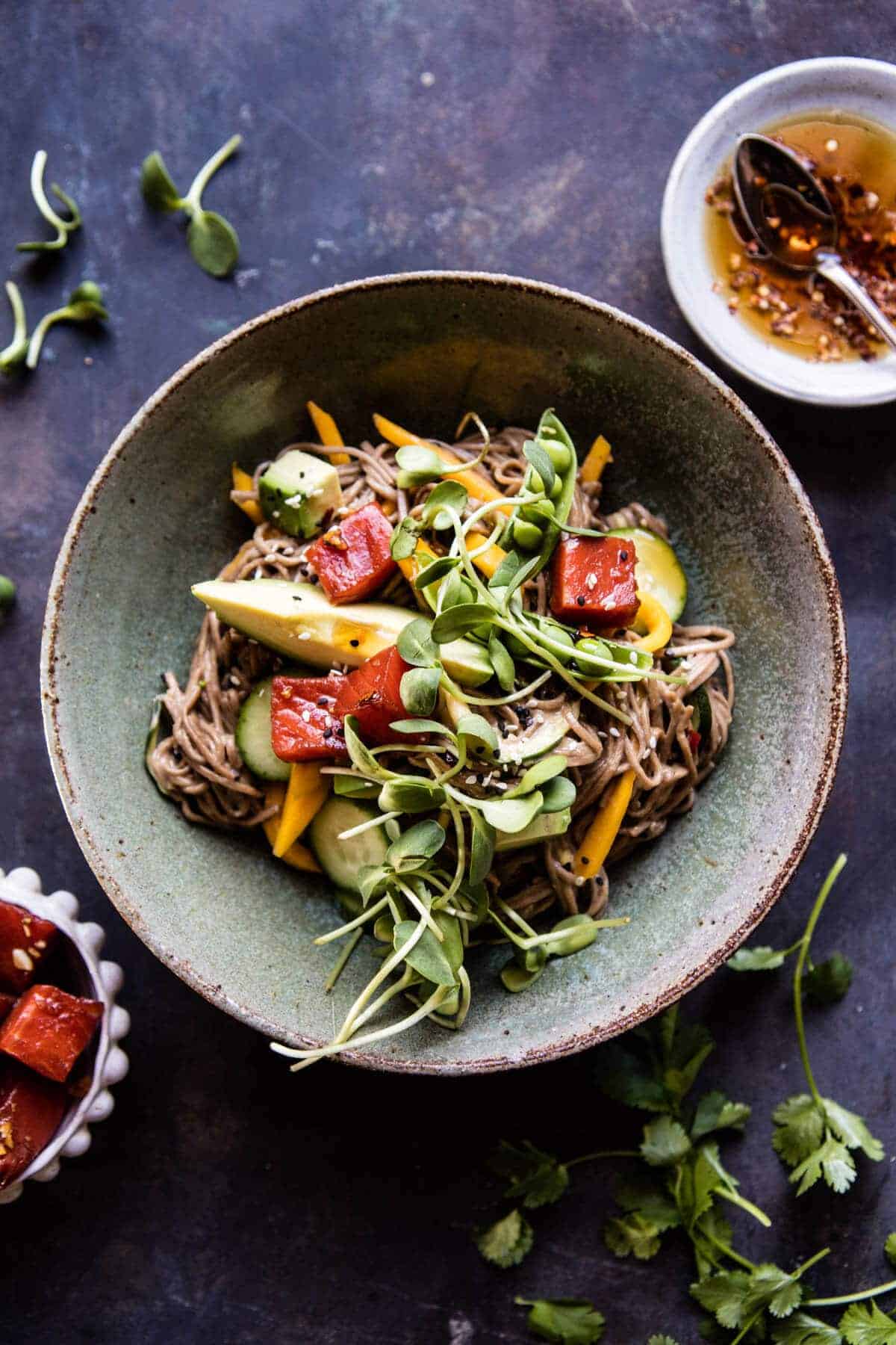 Mango Avocado Soba Noodles with Sesame Salmon Poke | halfbakedharvest.com @hbharvest