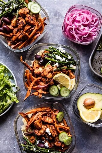 Meal Prep: Chicken Shawarma and Sweet Potato Fry Bowls | halfbakedharvest.com @hbharvest