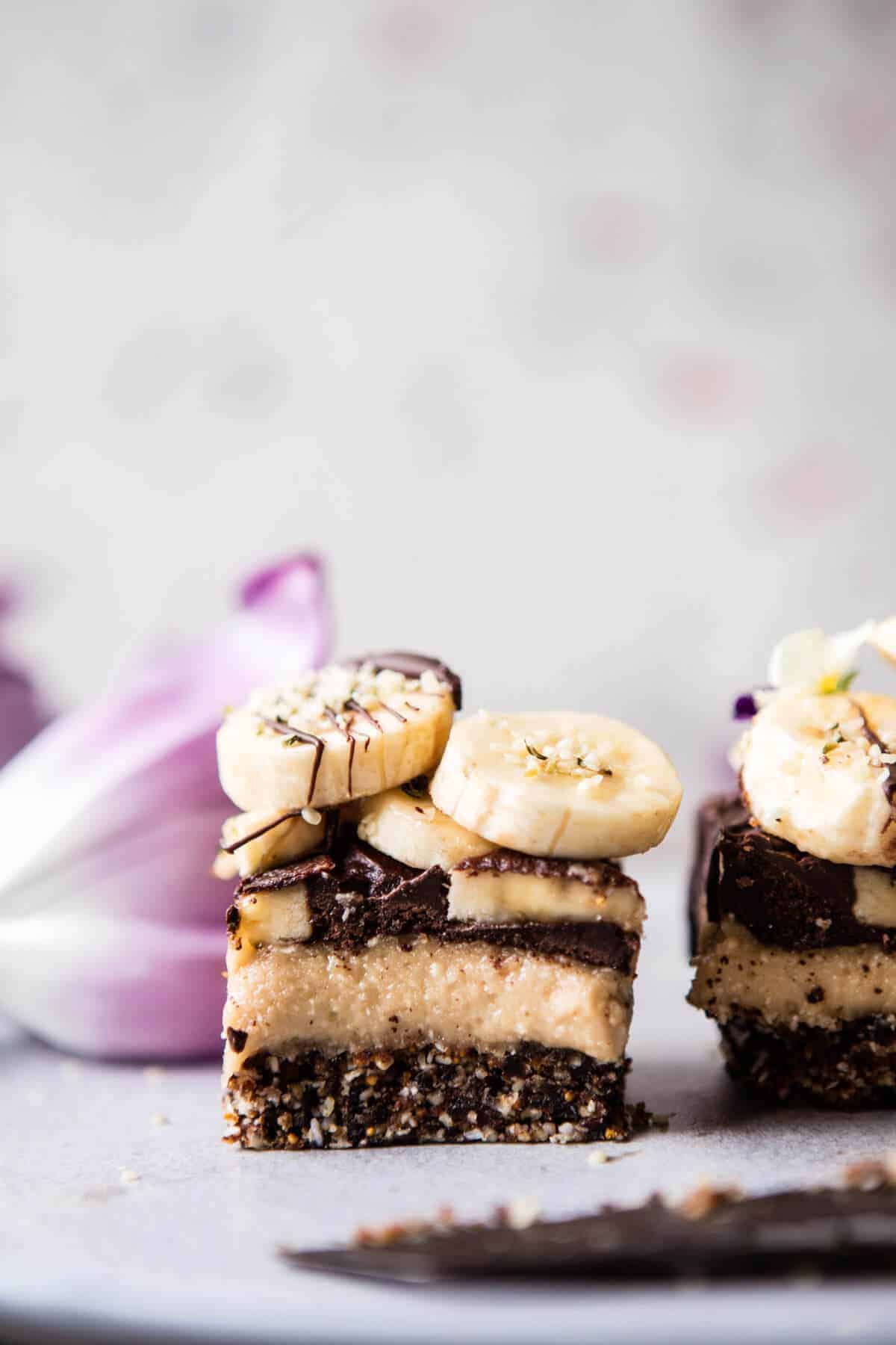 Raw Chocolate Banana Cashew Cream Pie Bars | halfbakedharvest.com @hbharvest