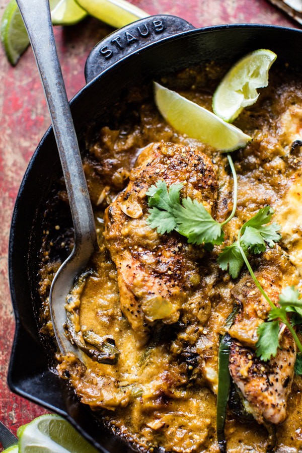 8 Ingredient Cheesy Green Chile Chicken | halfbakedharvest.com @hbharvest