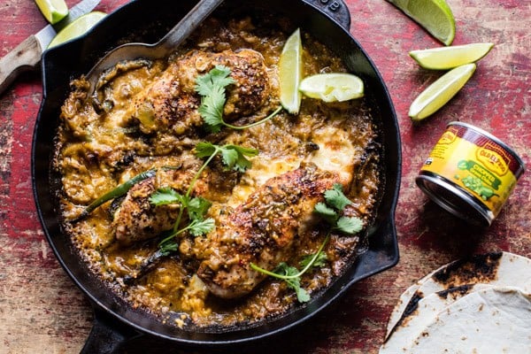 8 Ingredient Cheesy Green Chile Chicken | halfbakedharvest.com @hbharvest