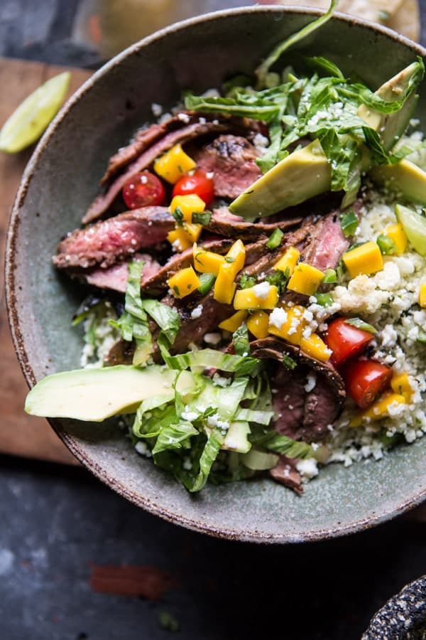 Cauliflower Rice Carne Asada Bowls with Mango Salsa | halfbakedharvest.com @hbharvest