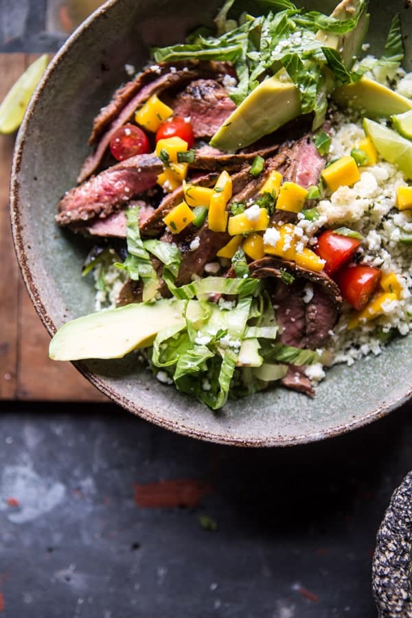 Cauliflower Rice Carne Asada Bowls with Mango Salsa | halfbakedharvest.com @hbharvest