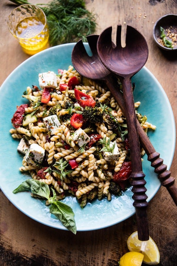 Greek Lemon Roasted Broccoli Pasta Salad | halfbakedharvest.com @hbharvest