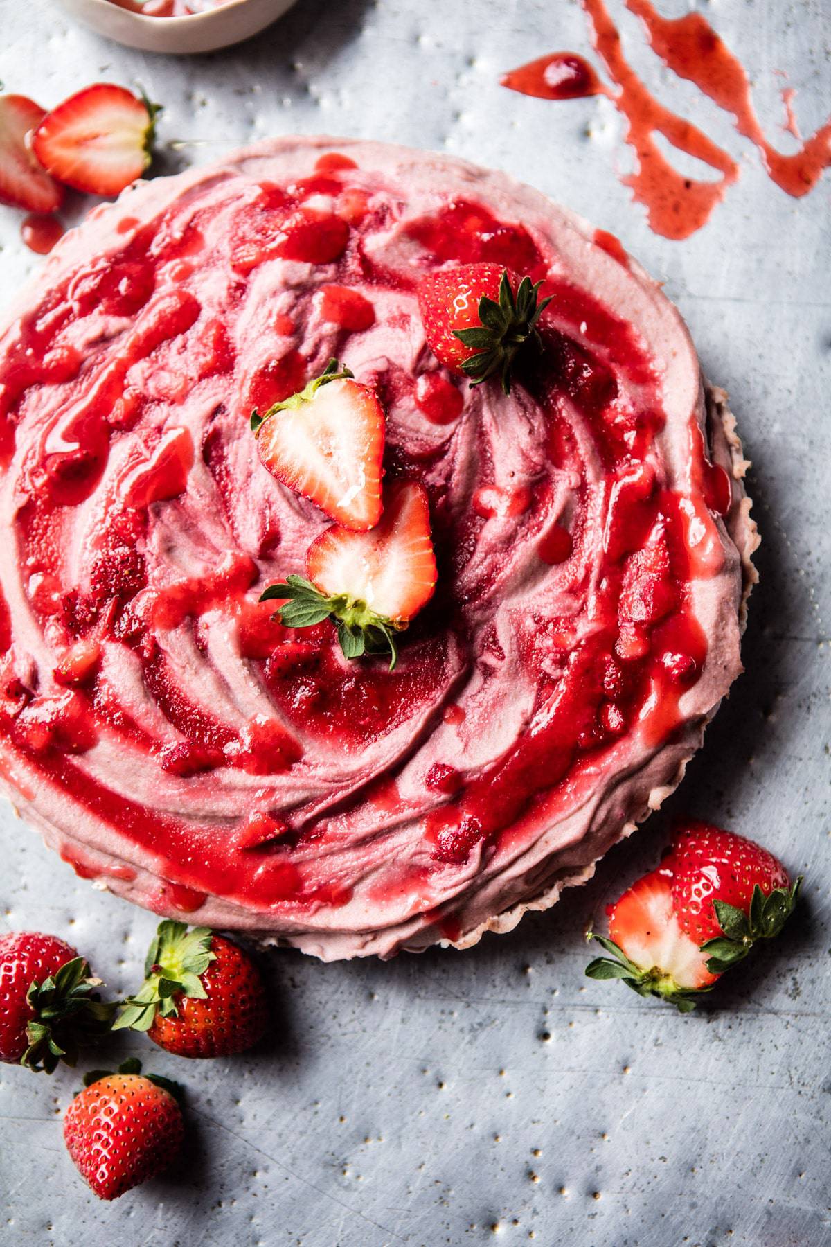 Strawberry Ripple Almond Cheesecake | halfbakedharvest.com @hbharvest